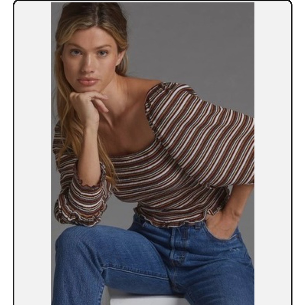 Anthropologie Brown Striped Blouse